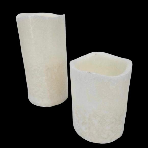 Set of 2 Flameless LED Pillar Candles Ivory Flickering Textured Battery Operated - Picture 2 of 3